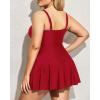 imageYonique Women Plus Size One Piece Swimsuits with Skirt V Neck Floral Printed Swimdress Cutout Bathing SuitsRed