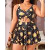 imageYonique Women Plus Size One Piece Swimsuits with Skirt V Neck Floral Printed Swimdress Cutout Bathing SuitsSun Stars and Moon Print