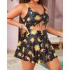 imageYonique Women Plus Size One Piece Swimsuits with Skirt V Neck Floral Printed Swimdress Cutout Bathing SuitsSun Stars and Moon Print