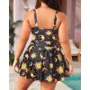 imageYonique Women Plus Size One Piece Swimsuits with Skirt V Neck Floral Printed Swimdress Cutout Bathing SuitsSun Stars and Moon Print