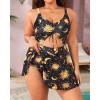 imageYonique Women Plus Size One Piece Swimsuits with Skirt V Neck Floral Printed Swimdress Cutout Bathing SuitsSun Stars and Moon Print