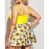 imageYonique Women Plus Size One Piece Swimsuits with Skirt V Neck Floral Printed Swimdress Cutout Bathing SuitsSunflower Yellow