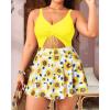 imageYonique Women Plus Size One Piece Swimsuits with Skirt V Neck Floral Printed Swimdress Cutout Bathing SuitsSunflower Yellow