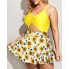 imageYonique Women Plus Size One Piece Swimsuits with Skirt V Neck Floral Printed Swimdress Cutout Bathing SuitsSunflower Yellow