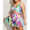 imageYonique Women Plus Size One Piece Swimsuits with Skirt V Neck Floral Printed Swimdress Cutout Bathing SuitsTie Dye