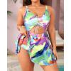 imageYonique Women Plus Size One Piece Swimsuits with Skirt V Neck Floral Printed Swimdress Cutout Bathing SuitsTie Dye