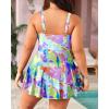 imageYonique Women Plus Size One Piece Swimsuits with Skirt V Neck Floral Printed Swimdress Cutout Bathing SuitsTie Dye