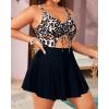 imageYonique Women Plus Size One Piece Swimsuits with Skirt V Neck Floral Printed Swimdress Cutout Bathing SuitsWhite Leopard