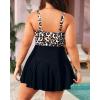 imageYonique Women Plus Size One Piece Swimsuits with Skirt V Neck Floral Printed Swimdress Cutout Bathing SuitsWhite Leopard