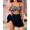 imageYonique Women Plus Size One Piece Swimsuits with Skirt V Neck Floral Printed Swimdress Cutout Bathing SuitsWhite Leopard