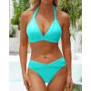 imageYonique Women Two Piece Bathing Suits Push Up Bikini Set Halter Swimsuit Vintage SwimwearAqua Green