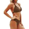 imageYonique Women Two Piece Bathing Suits Push Up Bikini Set Halter Swimsuit Vintage SwimwearBrown