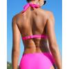 imageYonique Women Two Piece Bathing Suits Push Up Bikini Set Halter Swimsuit Vintage SwimwearHot Pink