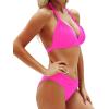 imageYonique Women Two Piece Bathing Suits Push Up Bikini Set Halter Swimsuit Vintage SwimwearHot Pink