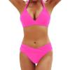 imageYonique Women Two Piece Bathing Suits Push Up Bikini Set Halter Swimsuit Vintage SwimwearHot Pink