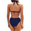 imageYonique Women Two Piece Bathing Suits Push Up Bikini Set Halter Swimsuit Vintage SwimwearNavy Blue