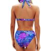 imageYonique Women Two Piece Bathing Suits Push Up Bikini Set Halter Swimsuit Vintage SwimwearPurple Blue Leaves