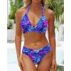 imageYonique Women Two Piece Bathing Suits Push Up Bikini Set Halter Swimsuit Vintage SwimwearPurple Blue Leaves
