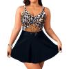 imageYonique Women Plus Size One Piece Swimsuits with Skirt V Neck Floral Printed Swimdress Cutout Bathing SuitsWhite Leopard