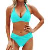 imageYonique Women Two Piece Bathing Suits Push Up Bikini Set Halter Swimsuit Vintage SwimwearAqua Green