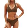 imageYonique Women Two Piece Bathing Suits Push Up Bikini Set Halter Swimsuit Vintage SwimwearBrown