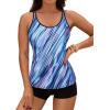 imageYonique 2 Piece Tankini Swimsuits for Women with Boy Shorts Athletic Swim Tank Top Bathing SuitsBlue  Purple Stripe