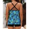 imageYonique 2 Piece Tankini Swimsuits for Women with Boy Shorts Athletic Swim Tank Top Bathing SuitsLight Blue Leaf