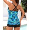 imageYonique 2 Piece Tankini Swimsuits for Women with Boy Shorts Athletic Swim Tank Top Bathing SuitsLight Blue Leaf