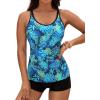 imageYonique 2 Piece Tankini Swimsuits for Women with Boy Shorts Athletic Swim Tank Top Bathing SuitsLight Blue Leaf