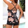 imageYonique 2 Piece Tankini Swimsuits for Women with Boy Shorts Athletic Swim Tank Top Bathing SuitsOrange Floral  Black