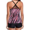 imageYonique 2 Piece Tankini Swimsuits for Women with Boy Shorts Athletic Swim Tank Top Bathing SuitsPink Striped