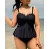 imageYonique Women Plus Size 2 Piece Tankini Swimsuits Ruched Bathing Suits Peplum Swimwear Scalloped SwimsuitsBlack