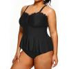 imageYonique Women Plus Size 2 Piece Tankini Swimsuits Ruched Bathing Suits Peplum Swimwear Scalloped SwimsuitsBlack