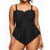 imageYonique Women Plus Size 2 Piece Tankini Swimsuits Ruched Bathing Suits Peplum Swimwear Scalloped SwimsuitsBlack