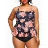 imageYonique Women Plus Size 2 Piece Tankini Swimsuits Ruched Bathing Suits Peplum Swimwear Scalloped SwimsuitsBlack Orange Pink Floral