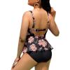 imageYonique Women Plus Size 2 Piece Tankini Swimsuits Ruched Bathing Suits Peplum Swimwear Scalloped SwimsuitsBlack Orange Pink Floral