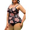 imageYonique Women Plus Size 2 Piece Tankini Swimsuits Ruched Bathing Suits Peplum Swimwear Scalloped SwimsuitsBlack Orange Pink Floral