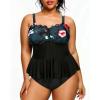 imageYonique Women Plus Size 2 Piece Tankini Swimsuits Ruched Bathing Suits Peplum Swimwear Scalloped SwimsuitsBlack and Floral