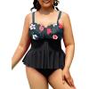 imageYonique Women Plus Size 2 Piece Tankini Swimsuits Ruched Bathing Suits Peplum Swimwear Scalloped SwimsuitsBlack and Floral