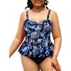imageYonique Women Plus Size 2 Piece Tankini Swimsuits Ruched Bathing Suits Peplum Swimwear Scalloped SwimsuitsBlue Floral