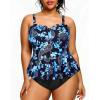 imageYonique Women Plus Size 2 Piece Tankini Swimsuits Ruched Bathing Suits Peplum Swimwear Scalloped SwimsuitsBlue Floral