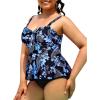 imageYonique Women Plus Size 2 Piece Tankini Swimsuits Ruched Bathing Suits Peplum Swimwear Scalloped SwimsuitsBlue Floral