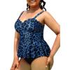 imageYonique Women Plus Size 2 Piece Tankini Swimsuits Ruched Bathing Suits Peplum Swimwear Scalloped SwimsuitsBlue Leopard