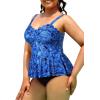 imageYonique Women Plus Size 2 Piece Tankini Swimsuits Ruched Bathing Suits Peplum Swimwear Scalloped SwimsuitsBlue Paisley