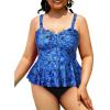 imageYonique Women Plus Size 2 Piece Tankini Swimsuits Ruched Bathing Suits Peplum Swimwear Scalloped SwimsuitsBlue Paisley