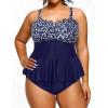 imageYonique Women Plus Size 2 Piece Tankini Swimsuits Ruched Bathing Suits Peplum Swimwear Scalloped SwimsuitsBlue Polka Dot