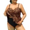 imageYonique Women Plus Size 2 Piece Tankini Swimsuits Ruched Bathing Suits Peplum Swimwear Scalloped SwimsuitsBrown Leopard