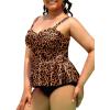 imageYonique Women Plus Size 2 Piece Tankini Swimsuits Ruched Bathing Suits Peplum Swimwear Scalloped SwimsuitsBrown Leopard