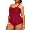 imageYonique Women Plus Size 2 Piece Tankini Swimsuits Ruched Bathing Suits Peplum Swimwear Scalloped SwimsuitsBurgundy