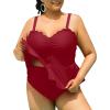 imageYonique Women Plus Size 2 Piece Tankini Swimsuits Ruched Bathing Suits Peplum Swimwear Scalloped SwimsuitsBurgundy